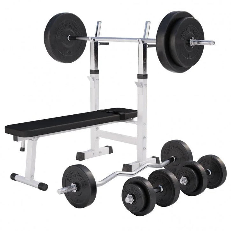 Hantelbank Mit Ablage Inkl, Langhantel Set Kunststoff 38/70/100 Kg