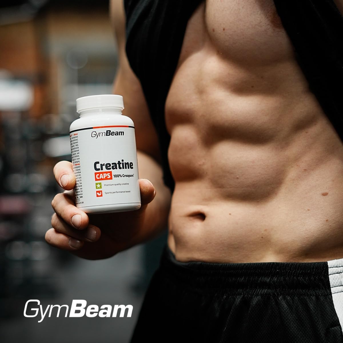 Erlebe die Kraft von Creatin Monohydrat Creapure® Kapseln – Hochdosiert mit 3250 Mg pro Portion für maximale Leistung, Muskelaufbau und Ausdauer – 100% vegan, ohne Zusatzstoffe – GymBeam (120 Caps)