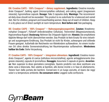 Erlebe die Kraft von Creatin Monohydrat Creapure® Kapseln – Hochdosiert mit 3250 Mg pro Portion für maximale Leistung, Muskelaufbau und Ausdauer – 100% vegan, ohne Zusatzstoffe – GymBeam (120 Caps)
