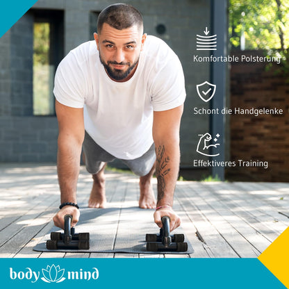 Body &amp; Mind Push-Up Griffe: Kompakte Trainingshilfe für effektives Ganzkörper-Workout und schmerzfreies Liegestützen mit gratis E-Book