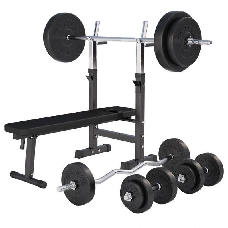 Hantelbank Mit Ablage Inkl, Langhantel Set Kunststoff 38/70/100 Kg