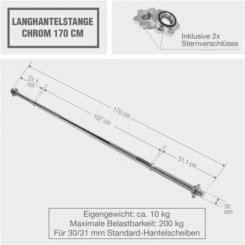 Langhantel Set Gripper Kunststoff 60 - 130 Kg Mit Sternverschlüssen