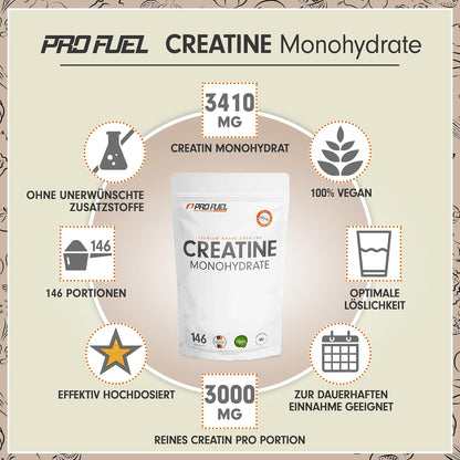 Premium Creatin Monohydrat Pulver 500G - Hochdosiertes, Laborgeprüftes Kreatin für Maximale Leistung - 100% Vegan und Optimal Löslich für 146 Anwendungen